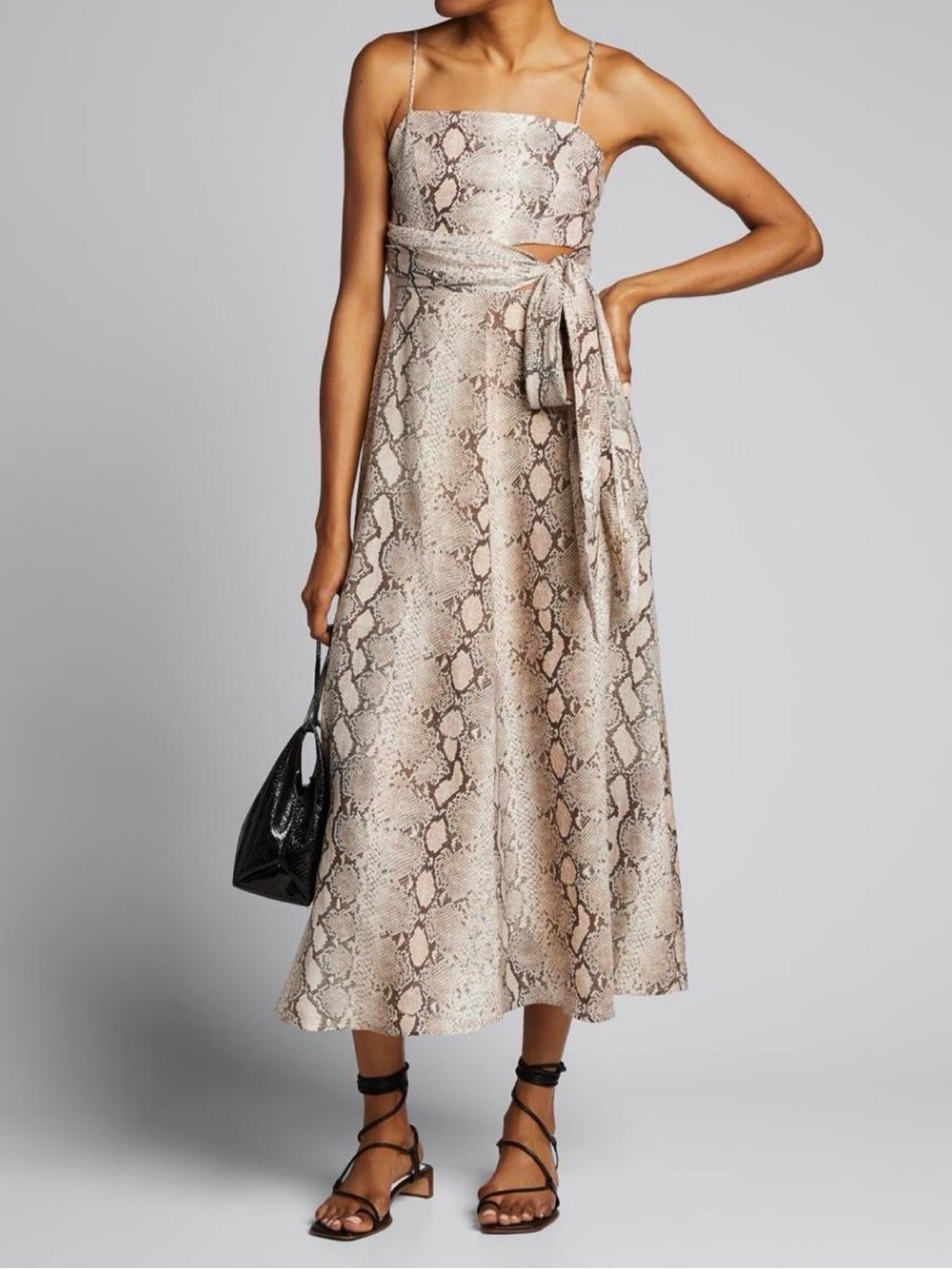 Zimmerman bellitude Snake-Print Midi Dress with Waist Tie
